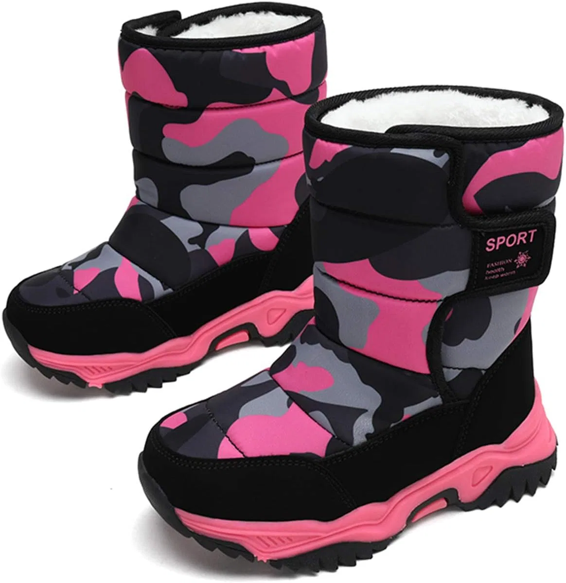 Детские зимние сапоги для мальчиков и девочек с мехом YUKTOPA, Rose Red-Camo — фото 2