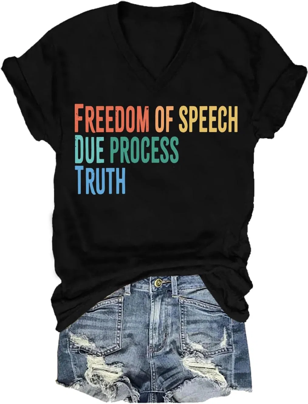 Женская футболка с принтом Freedom of Speech Due Process Truth Shirt, чёрный
