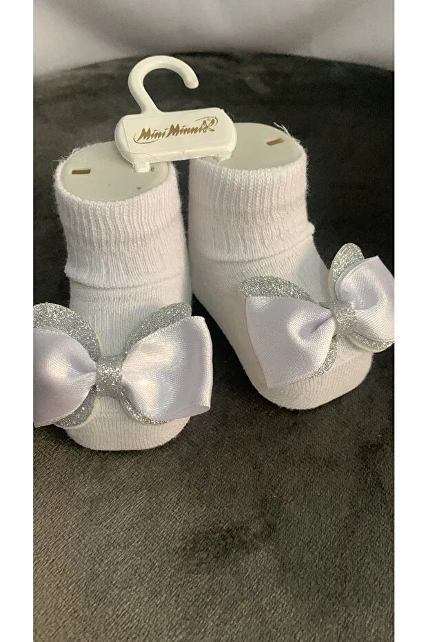 Детские носки для новорожденных с лентой Decorated baby socks with ribbon details Minimixbaby, White — фото 2