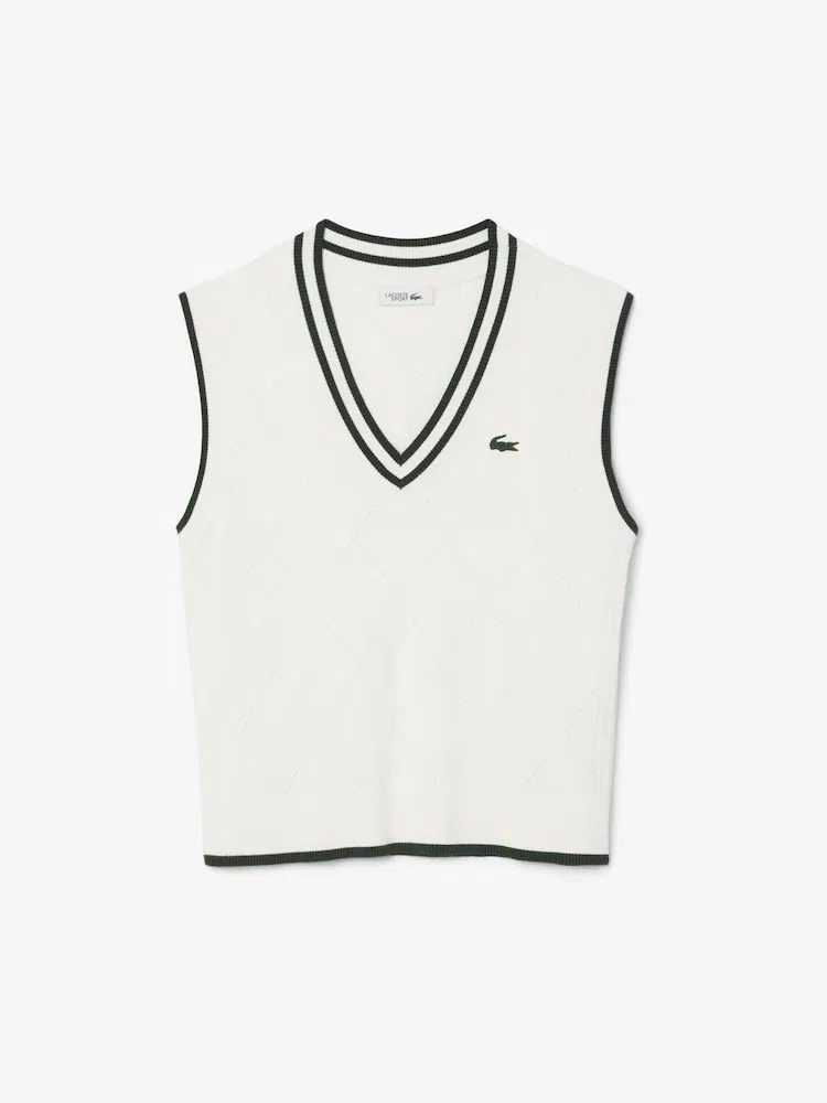 Свитер женский LACOSTE с узором аргайл, без рукавов, бежевый — фото 4