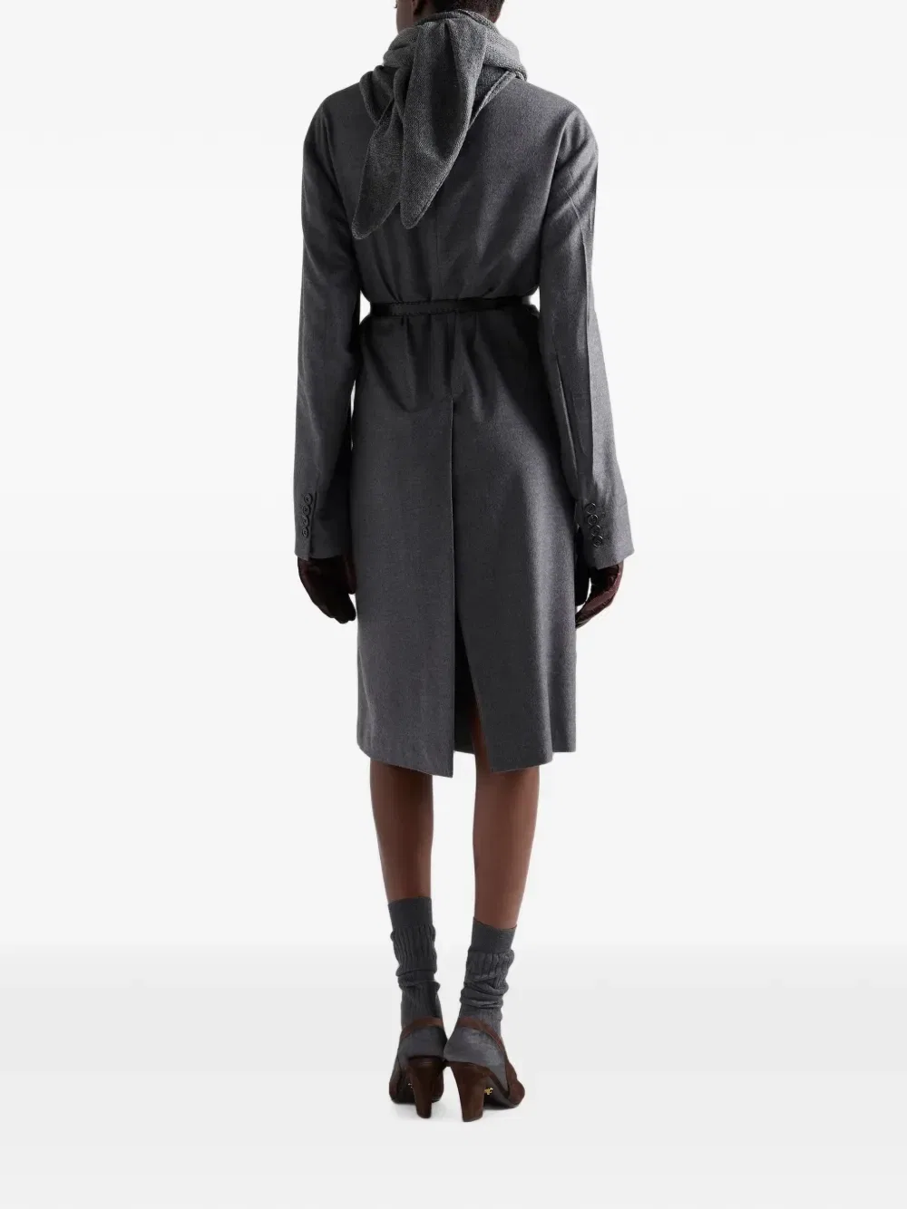 Однобортное пальто из кашемира и шерсти Prada, серый — фото 3