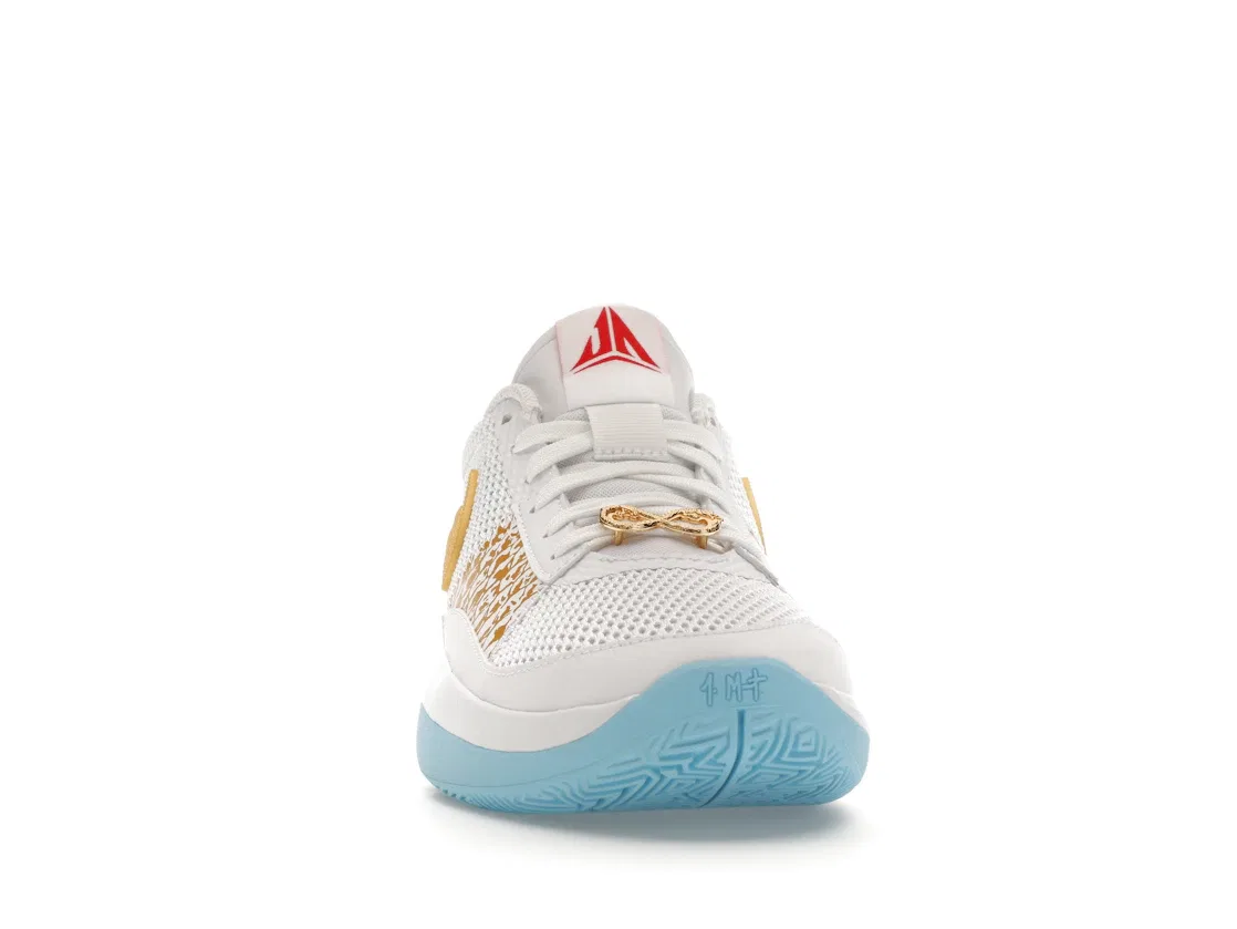 Детские кроссовки для мальчиков с принтом Nike Ja 1 Nike, White/Aquarius Blue/Glacier Blue/Metallic Gold — фото 2