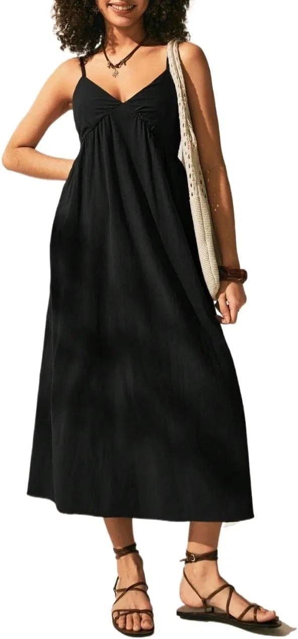 Женское свободное cami платье миди с открытой спиной, Black