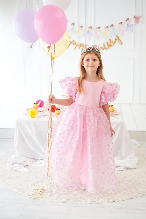 Детское платье для девочек с принтом Pink Star Tulle Skirt Girls Dress - Elsa Le Mabelle, Pink