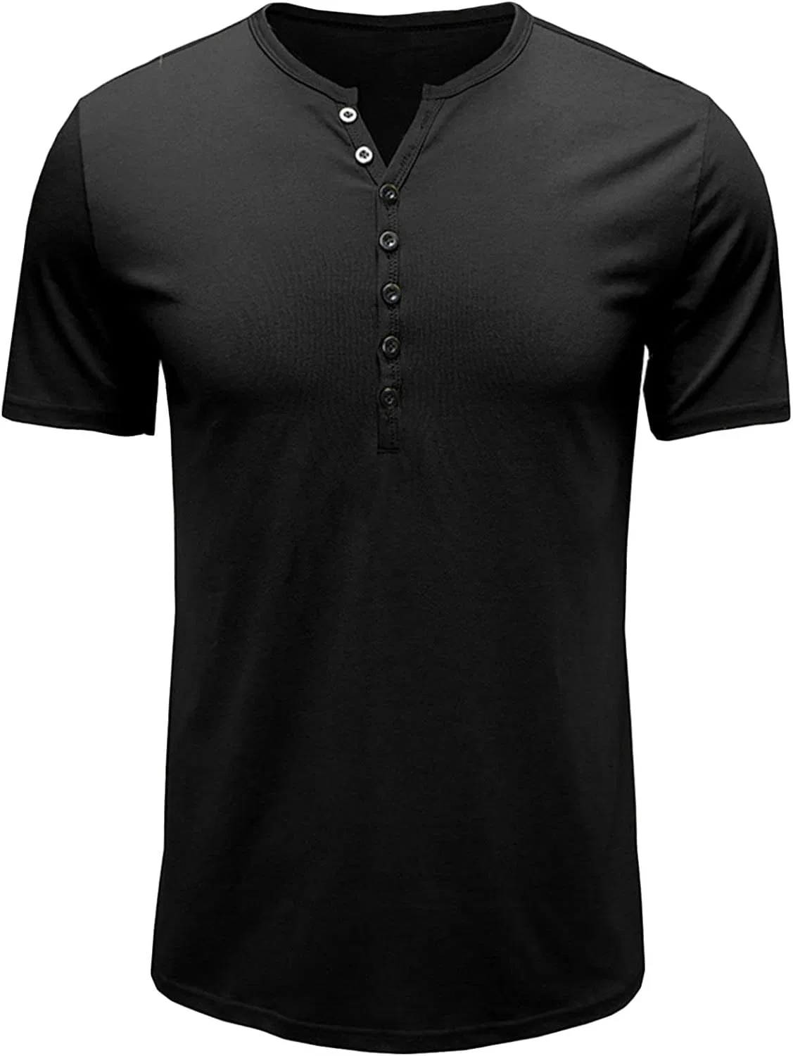 Мужская облегающая футболка-поло Henley с коротким рукавом, Black