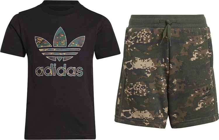 Детский спортивный комплект с принтом Adidas Letter Camouflage, Adidas, Black/Camouflage Green