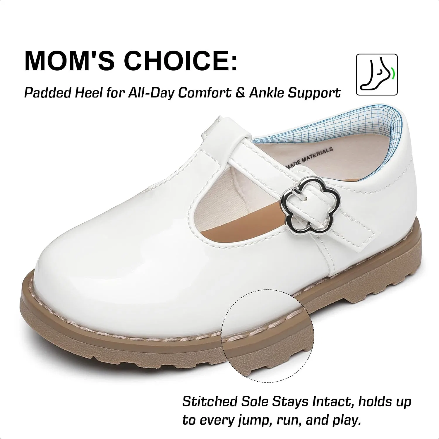 Детские туфли Мэри Джейн для девочек с регулируемой липучкой shoeslocker, White — фото 4