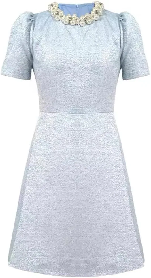 Женское вечернее платье с жемчугом A-line, Light Blue