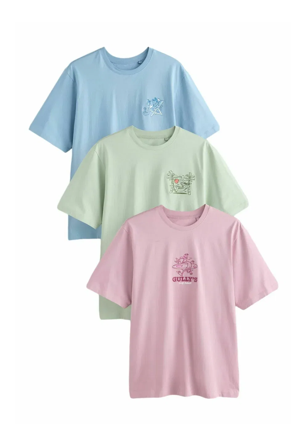 Футболки с вышивкой, комплект из 3 штук - футболки с принтом Next, Pink, Green, Blue Charachter — фото 4