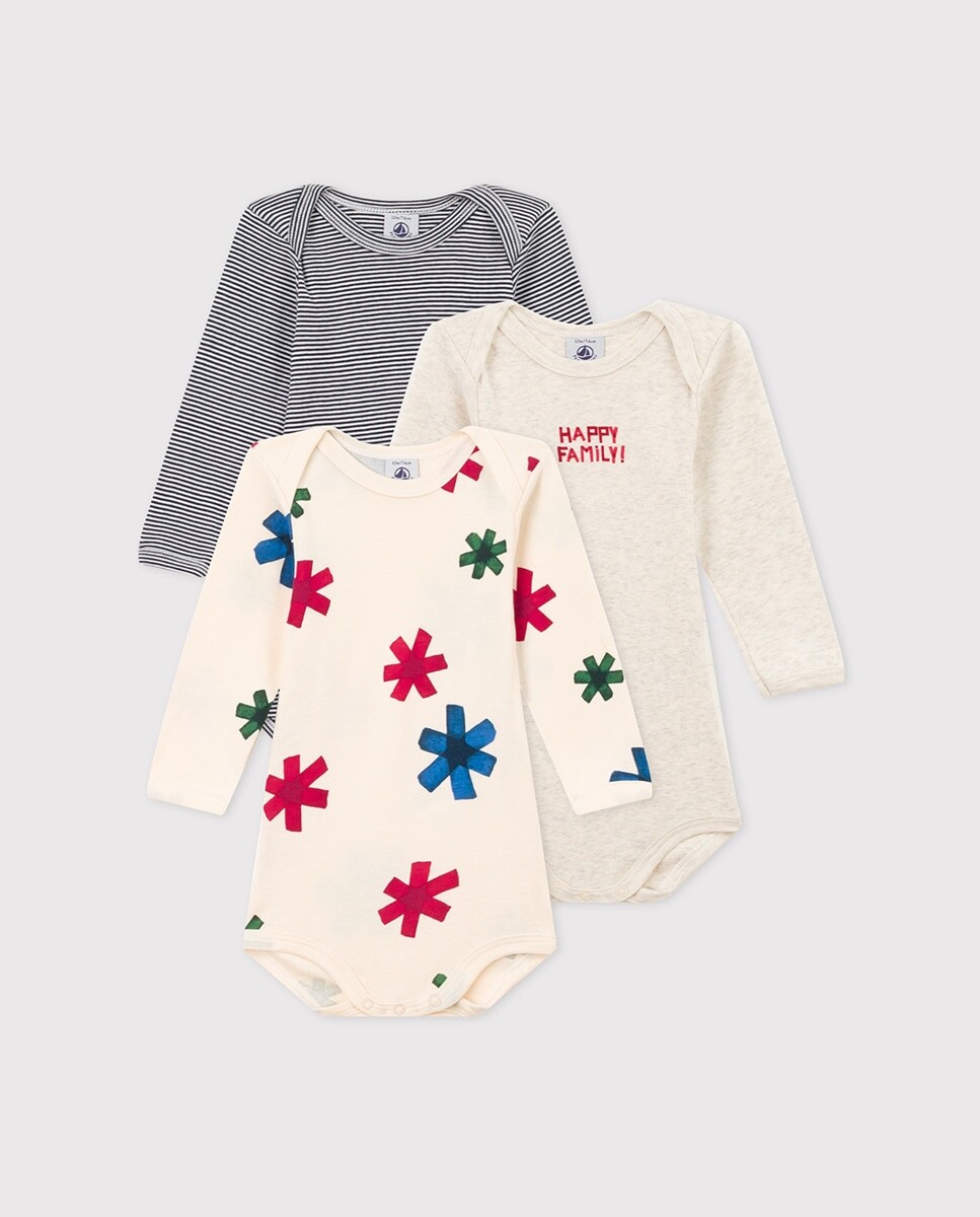 

Комплект из 3 хлопковых боди с длинными рукавами Baby Stars Petit Bateau, разноцветные