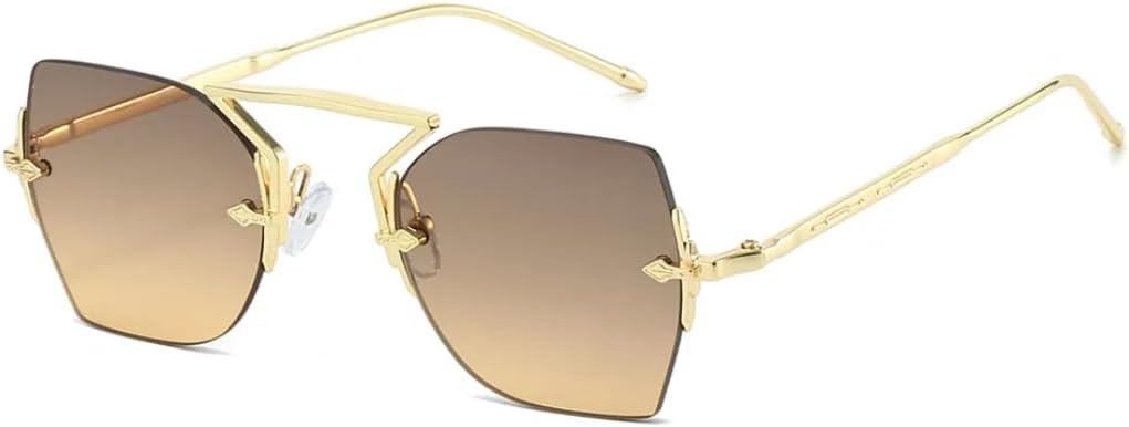 

Винтажные безободковые панк-солнцезащитные очки для женщин, роскошные модные очки в металлической оправе в стиле стимпанк, солнцезащитные очки для женщин с защитой от УФ-излучения UV400 UUPTTPL, Gold Gray Tea