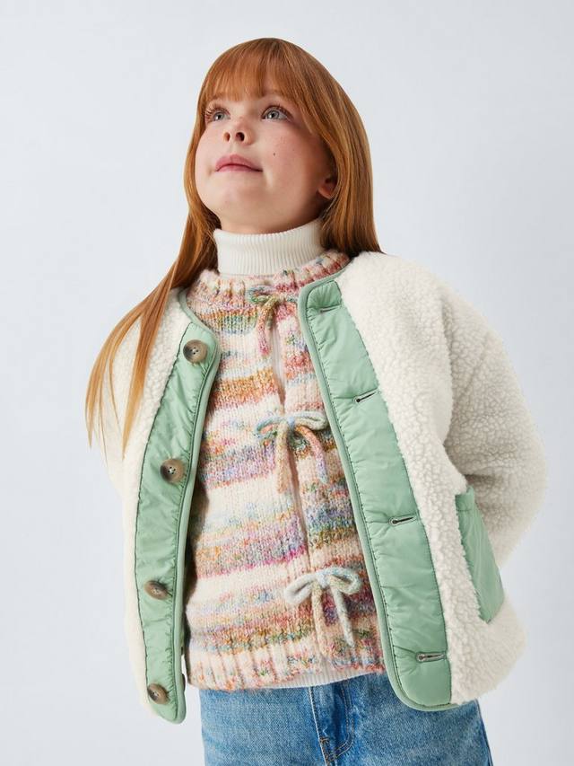 Детская двусторонняя куртка борг/стежка John Lewis, Cream, Green — фото 4