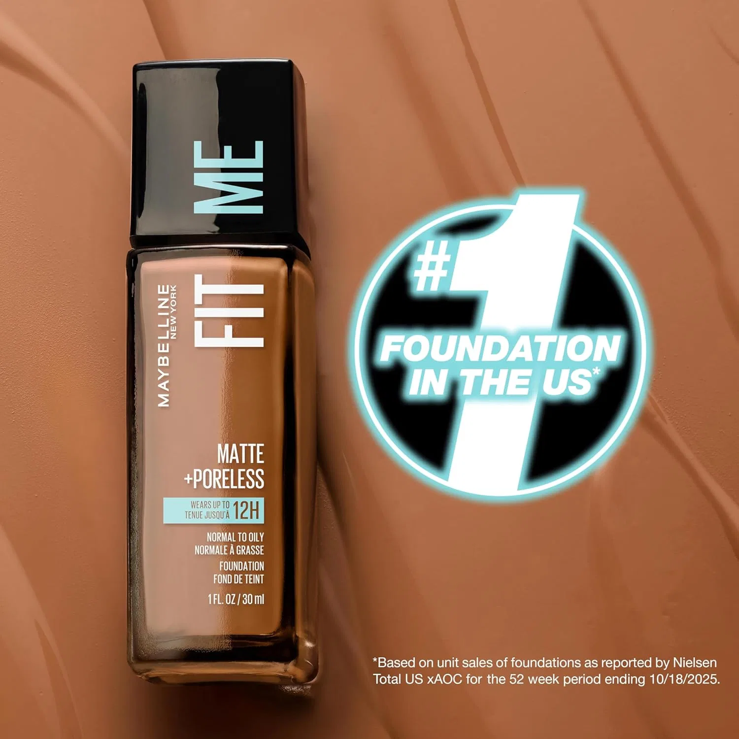 Тональное средство Fit Me Mat + Poreless, Maybelline New York, 30 мл, оттенок 130 Buff Beige — фото 4