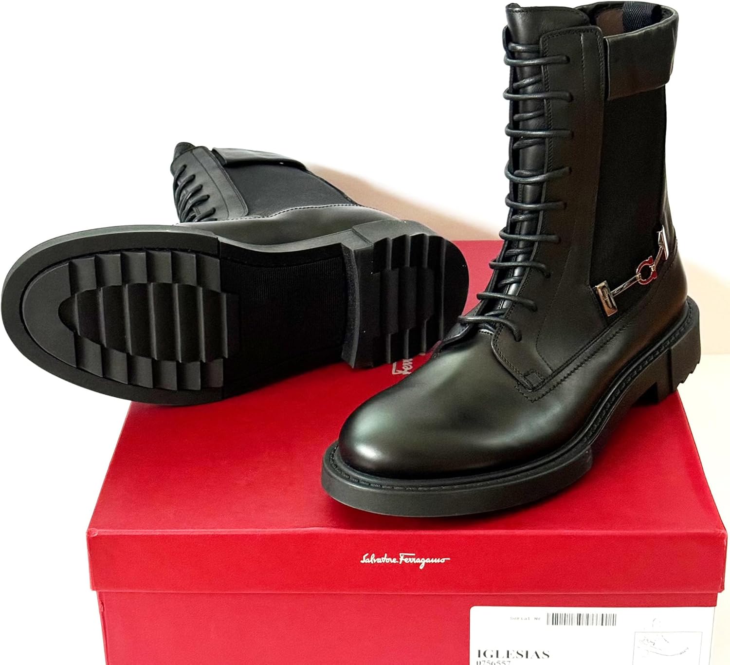 Мужские ботинки Ferragamo IGLESIAS из черной кожи с пряжкой Gancini, военные, повседневные (Salvatore) — фото 3