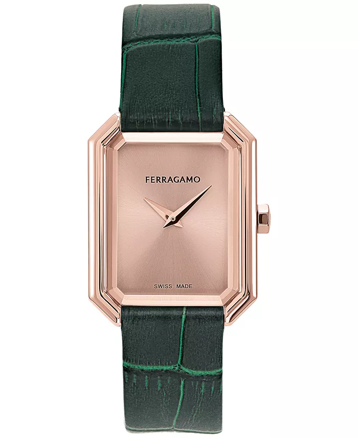 

Женские часы Salvatore Swiss Green с кожаным ремешком, 27x34 мм Ferragamo