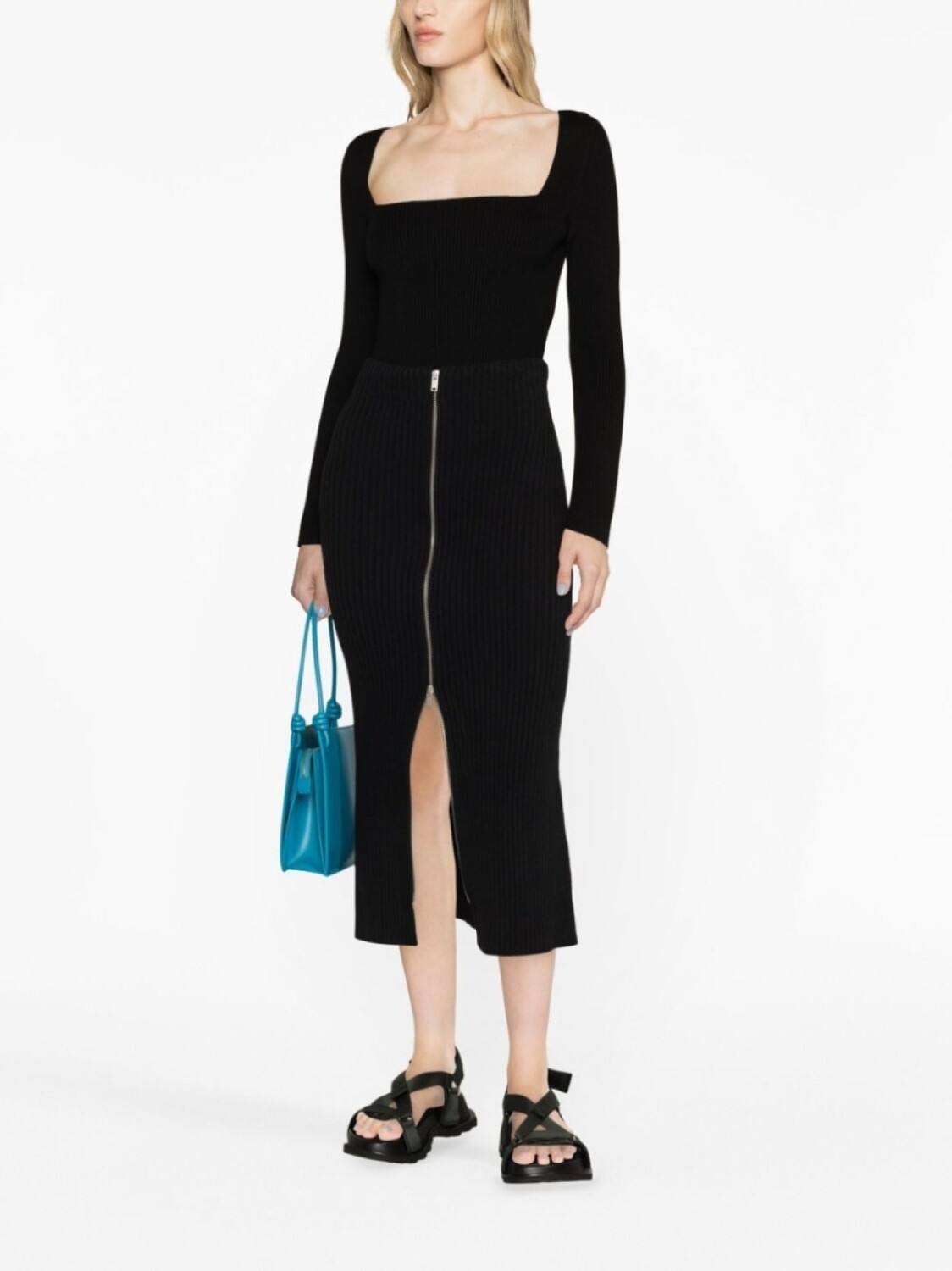 Jil Sander трикотажная юбка-карандаш на молнии, черный — фото 4