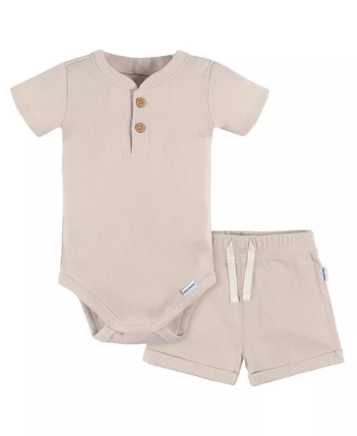 

Комплект для мальчиков: боди с запахом и шорты Baby Boys Henley Gerber, коричневый/бежевый