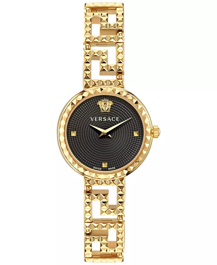 

Женские наручные часы Swiss Greca Goddess с золотым ионным покрытием из нержавеющей стали, ажурным браслетом, 28 мм Versace