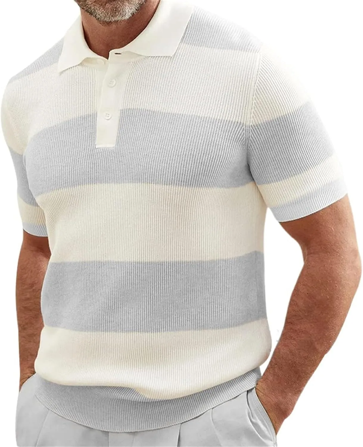 

Мужская вязаная поло с коротким рукавом, полосатая, легкая CHXLQQX