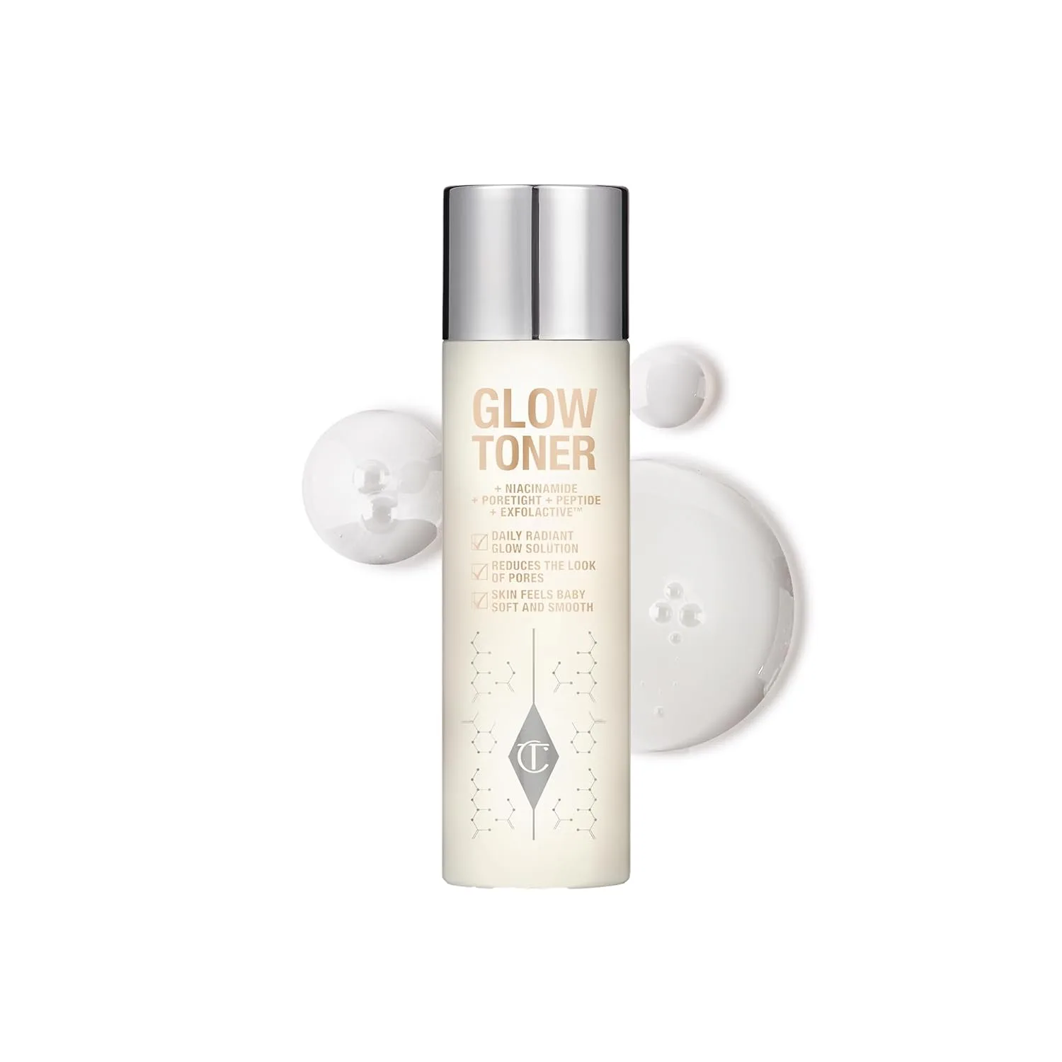 Тоник для лица Charlotte Tilbury Glow Face Toner - отшелушивающий тоник для жирной кожи - помогает уменьшить видимость пор, увлажняет и придает коже упругость - с нежным ароматом розы и лимона. 148 мл (1 шт.)