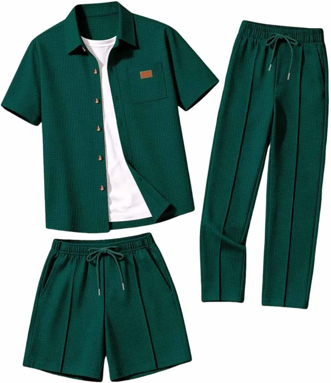 Мужской спортивный костюм из 3 предметов, футболка, шорты и брюки, Army Green