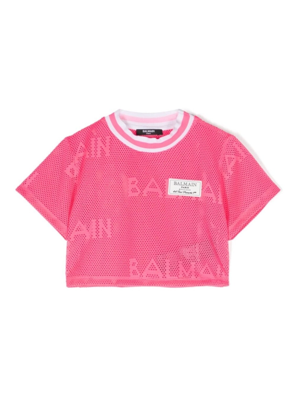 

Balmain Kids сетчатая футболка с нашивкой-логотипом, розовый