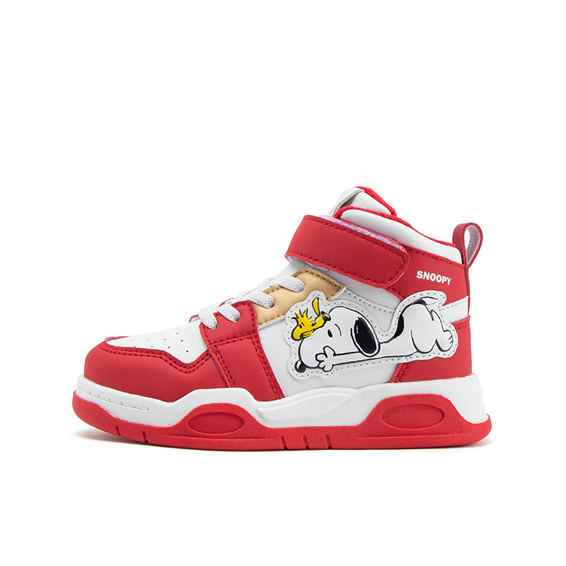 

Противоскользящие и устойчивые к износу утепленные высокие детские скейтбординг кроссовки kids SNOOPY, белый/красный