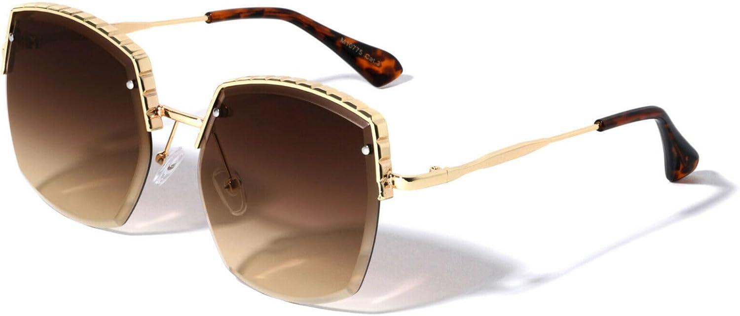 

Женские солнцезащитные очки Dweebzilla большого размера, полуободковые, квадратной формы, модель Jackie O, модные, с защитой от УФ-излучения UV400, гибридные, Gold & Tortoise Frame - Brown Gradient Lenses