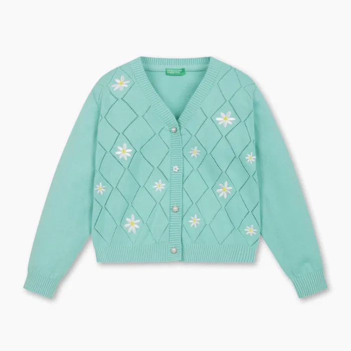 Детский зелёный кардиган Daisy Picnic от Benetton Kids