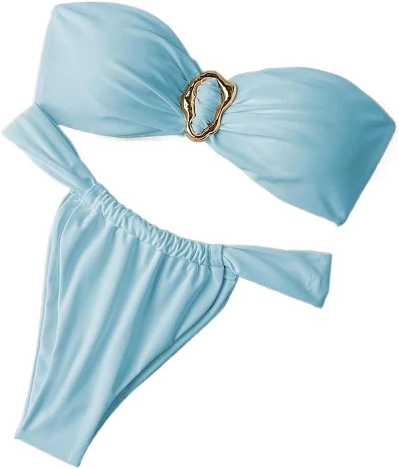 Женский бикини-сет с низкой талией, Bandeau, Blue
