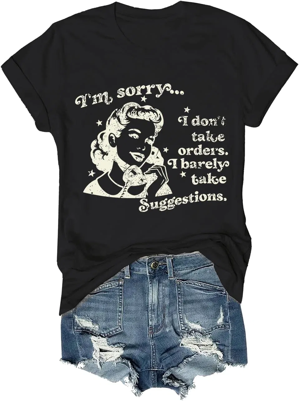 Футболка с принтом I Don't Take Orders I Barely Take Suggestions Unisex, Black