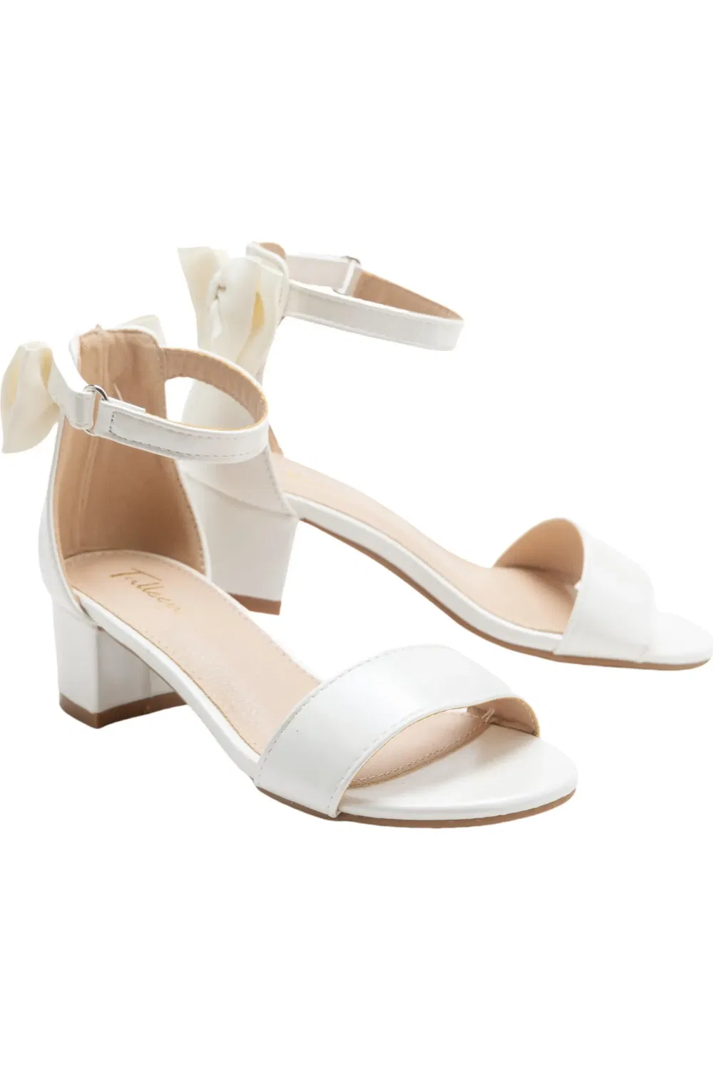 Детские сандалии с блок-каблуком Satin Banded Block Heels Tulleen, белый — фото 3