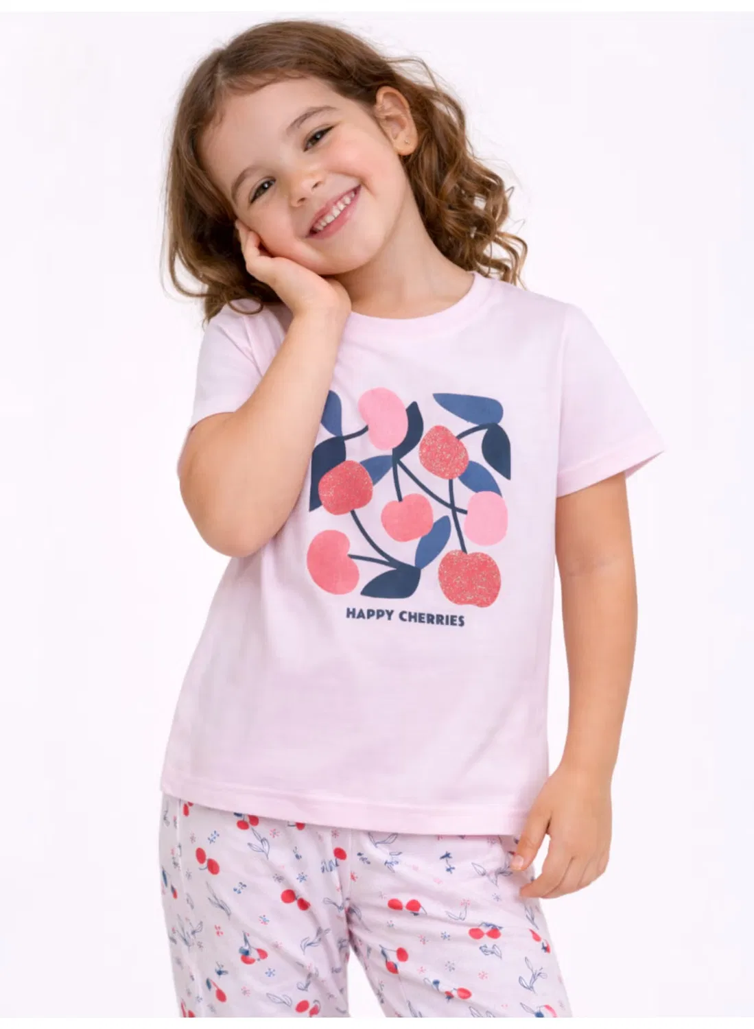 Комплект пижамы с принтом вишни, модель Cherry Print, Victor And Jane, светло-розовый — фото 3