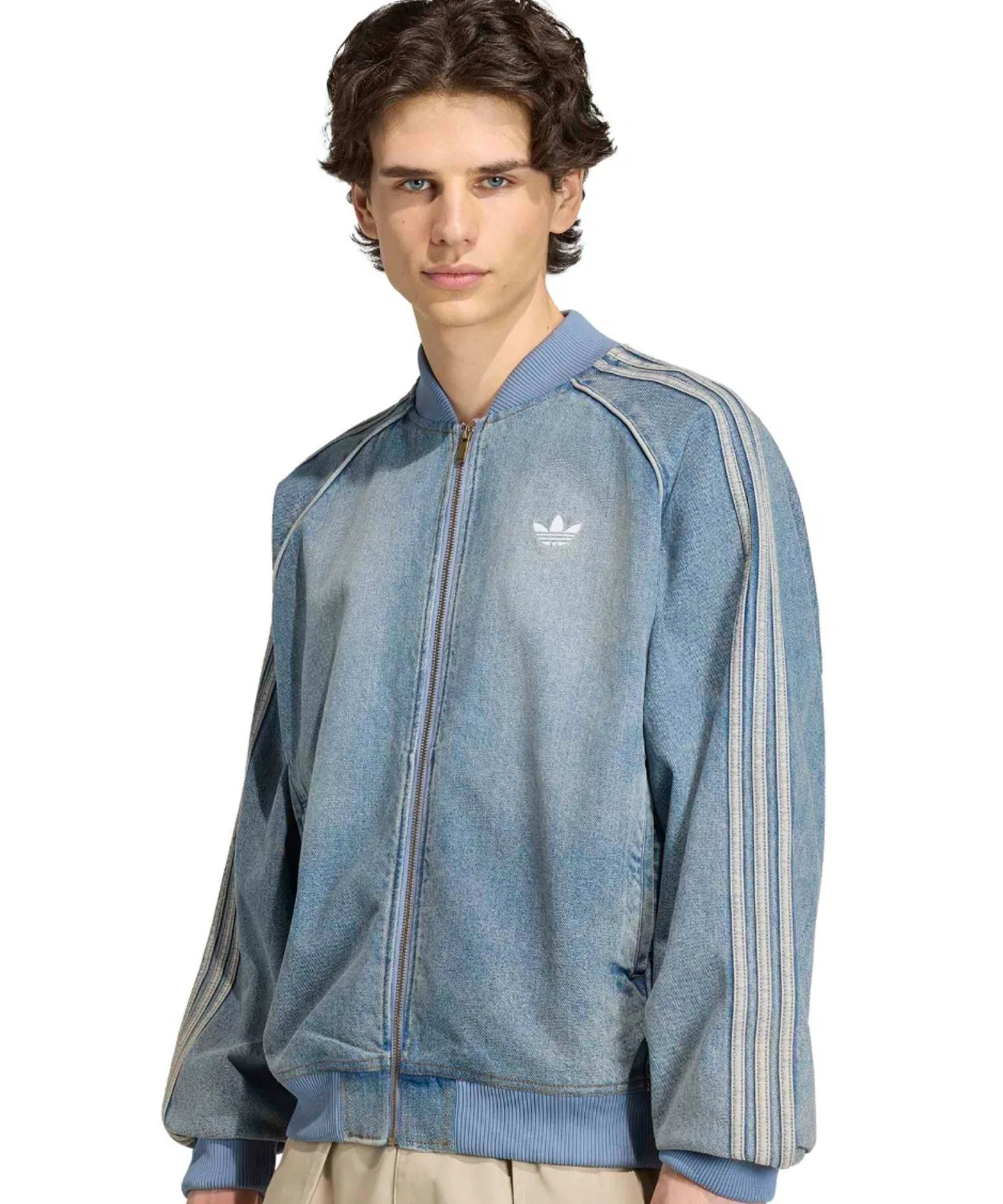 Мужской джинсовый жакет с молнией модель SST Adicolor Denim Tracktop Light Wash Adidas, Light Indigo Blue