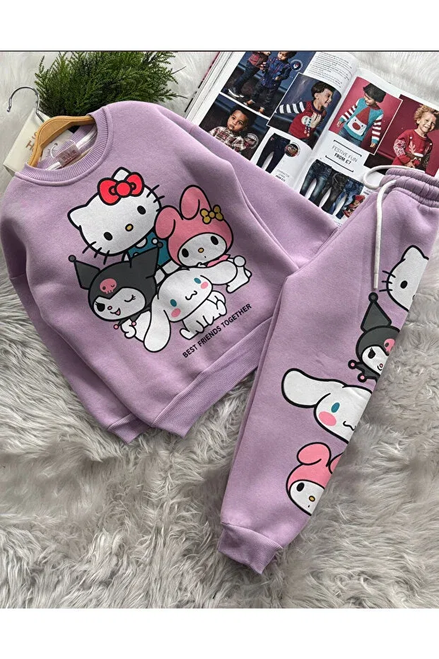 Детский комплект спортивного костюма для девочек с принтом Hello Kitty Kuromi My Melody Ciciboom, Purple