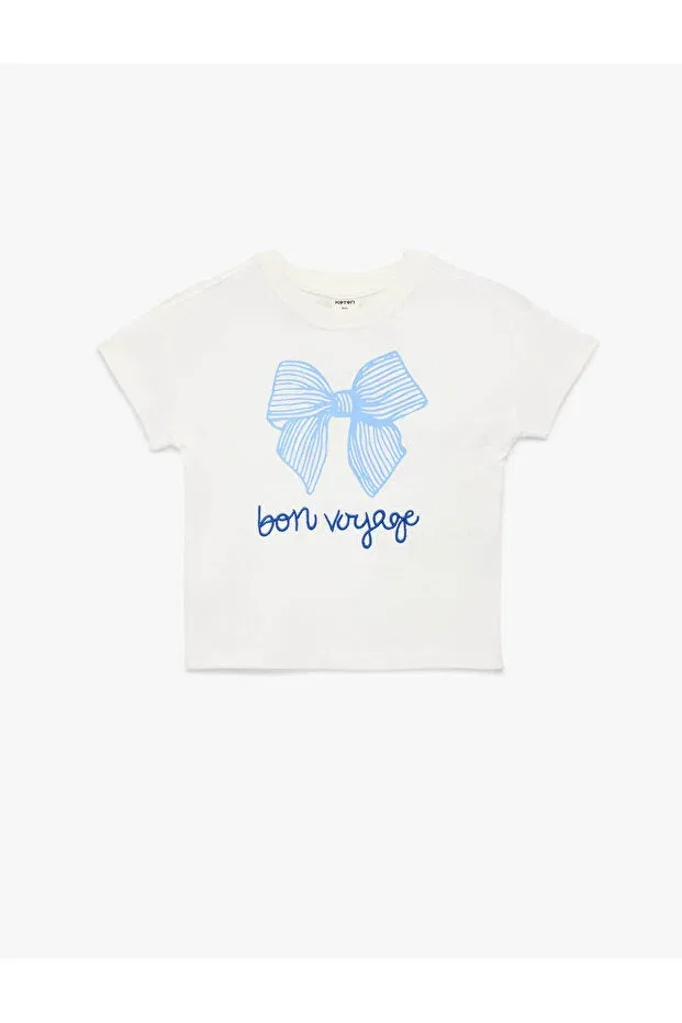 Детская футболка для девочек с принтом Bow printed ecru baby girl t-shirt 6smg10027ak Koton, Ecru