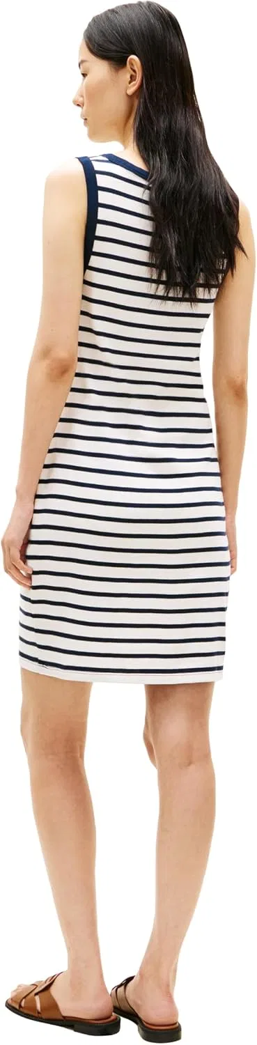 Женское повседневное платье-футболка без рукавов с бантом Tommy Hilfiger, Ecru/Dark Night Navy Stripe — фото 4