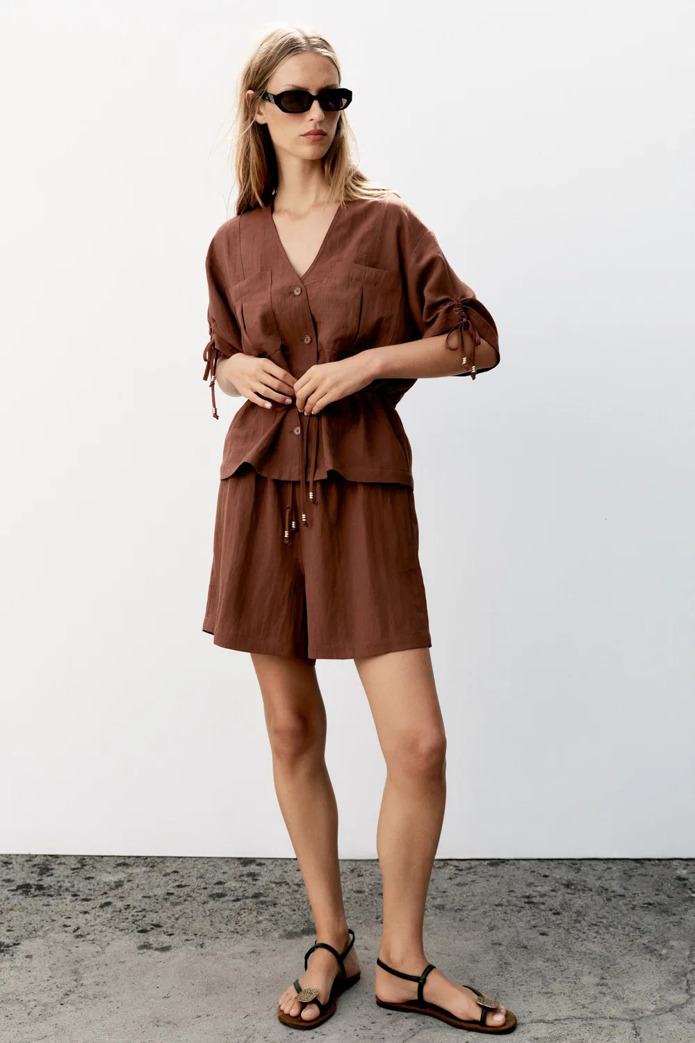 Куртка-сафари с короткими рукавами и бисером ZARA, Dark Russet