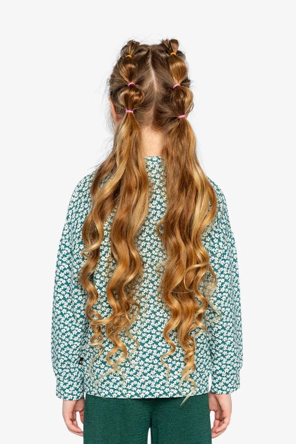 Детская футболка с длинным рукавом с принтом Frosted Strawberry Deux par Deux, Green Floral Print — фото 4