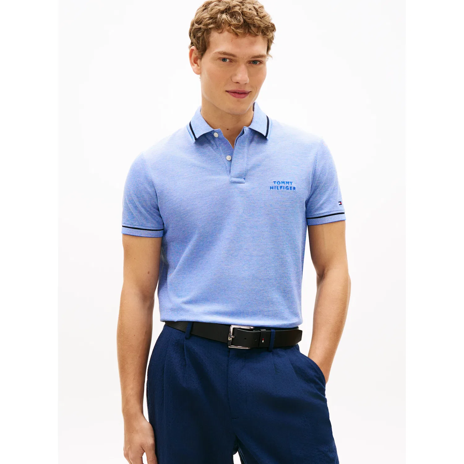 Мужское поло Regular fit с контрастным воротником Tommy Hilfiger, Regal Blue / White