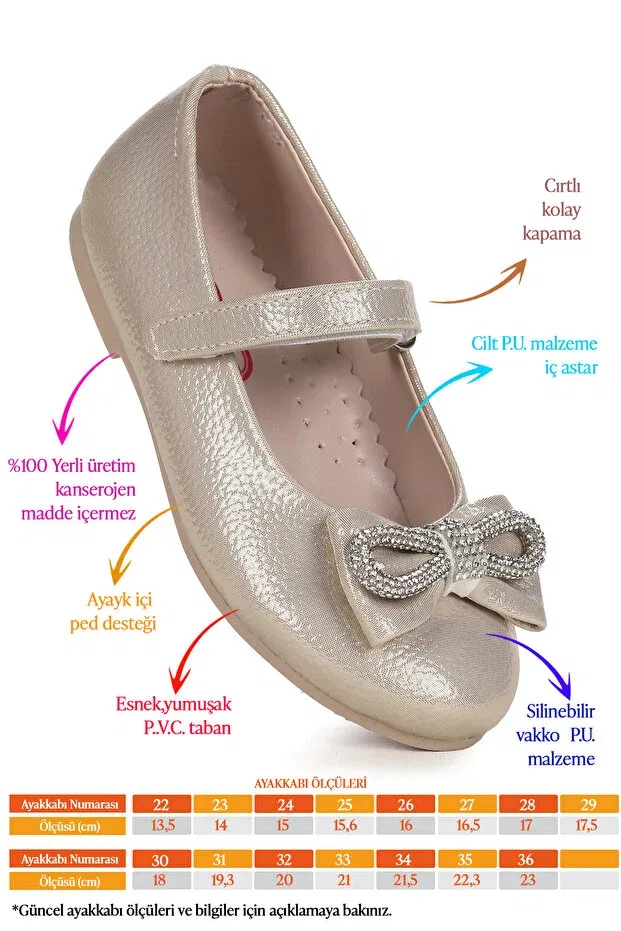 Детские балетки для девочек с бантом Kiko Kids, Gold-Colored — фото 2