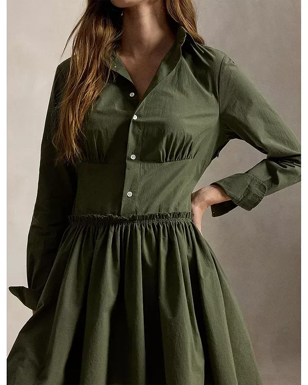Женское хлопковое платье-рубашка Ralph Lauren, зеленый — фото 4