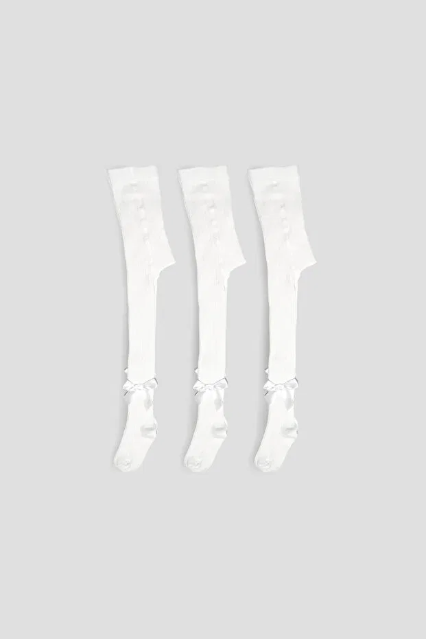 Детские колготки для девочек хлопковые 3 пары Ribbon Cotton Defne Baby, White — фото 4
