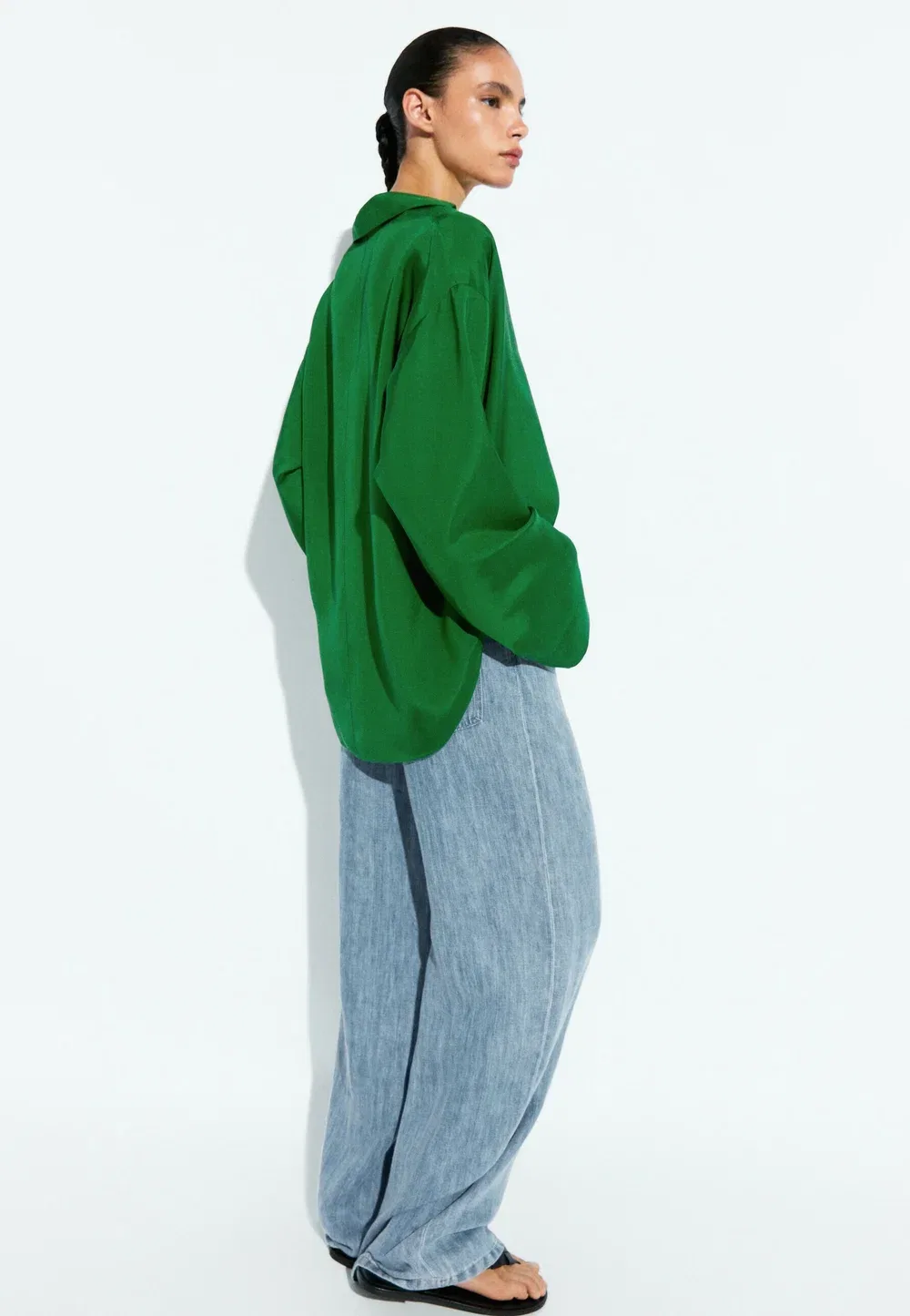 Поло-Рубашка с длинными рукавами, свободная, туника Massimo Dutti, Mottled Dark Green — фото 3