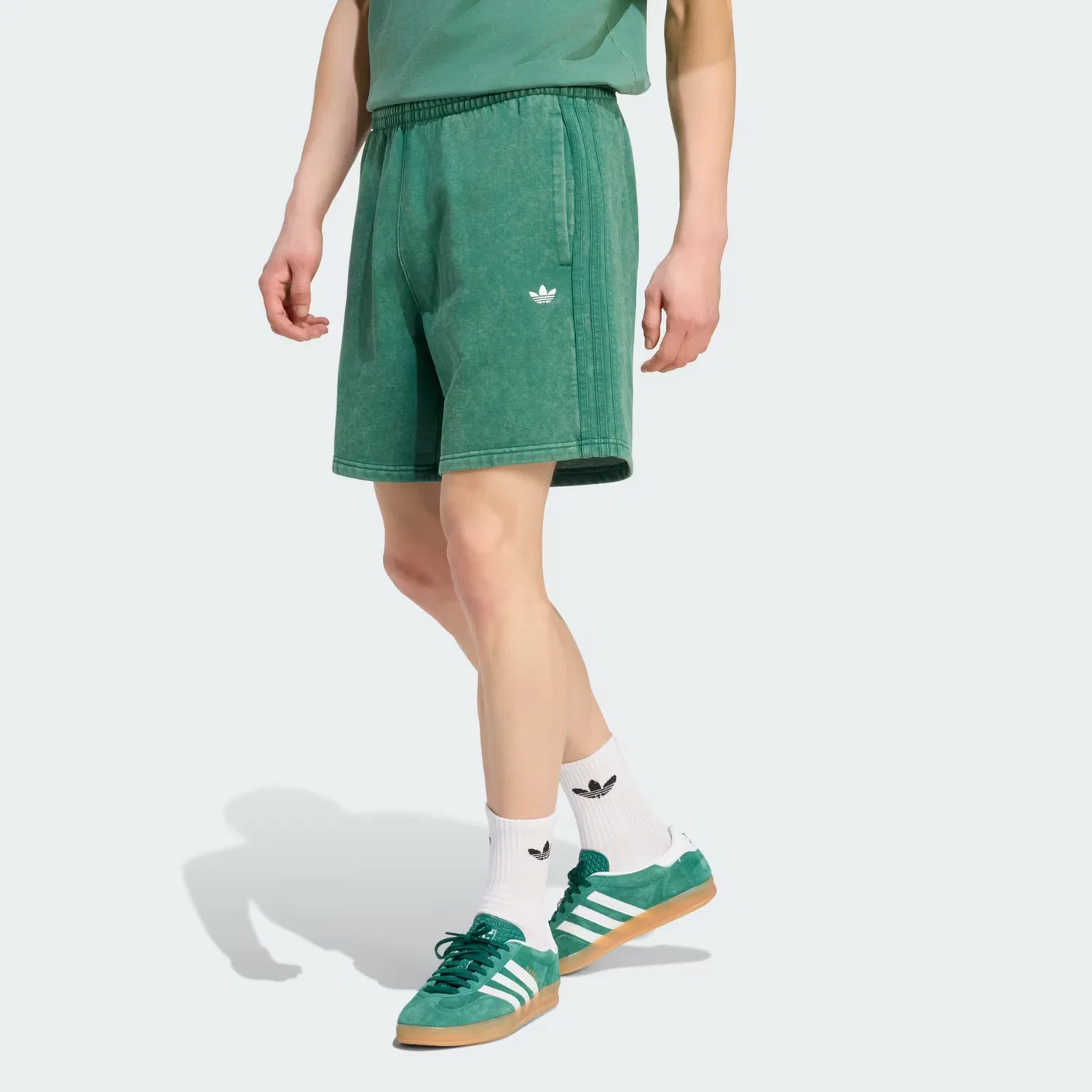 Мужские шорты из флиса Trefoil Essentials Washed Adidas Originals, темно-зеленый