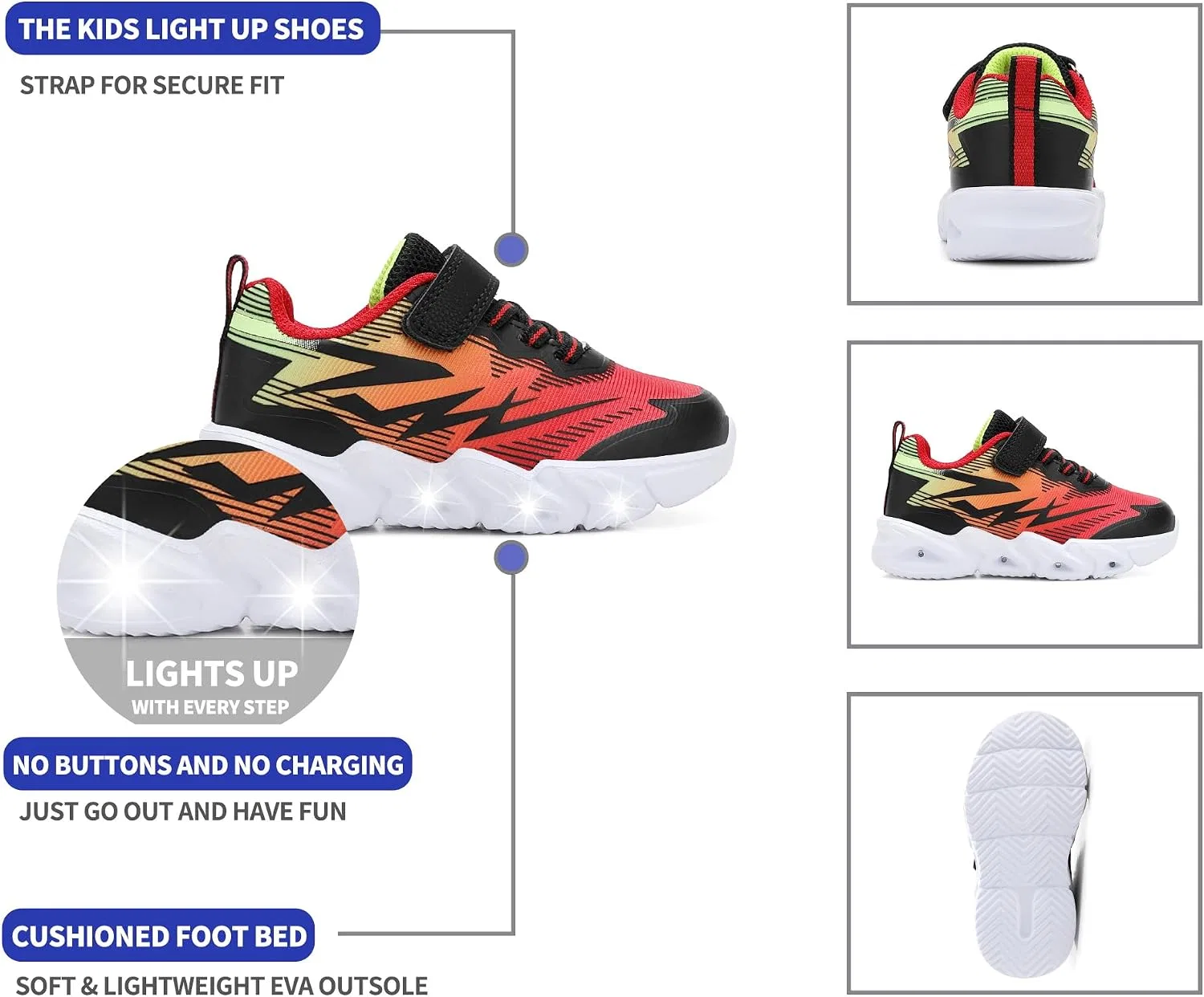 Детские кроссовки для мальчиков со светодиодной подсветкой CNFOOTJKY, Red Light Up Shoes — фото 3