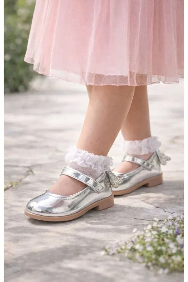 Детские балетки для девочек с ортопедической подошвой Pinkchıld, Silver — фото 2
