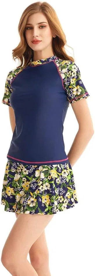 Женский танкини-комплект с принтом, Two Piece Short Sleeve, Y3