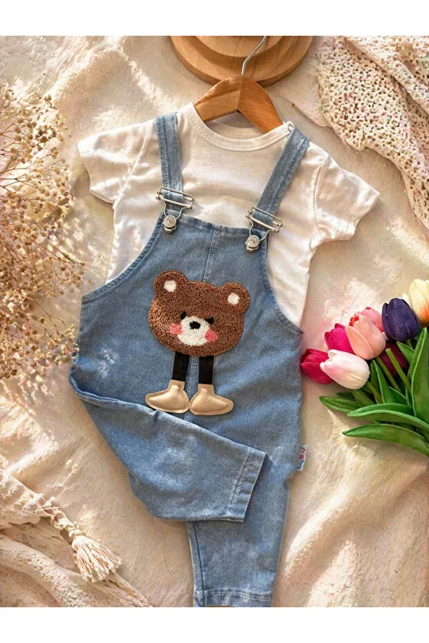 Детский комбинезон для девочек хлопковый комплект Bear embroidered Baby Buu, White — фото 2