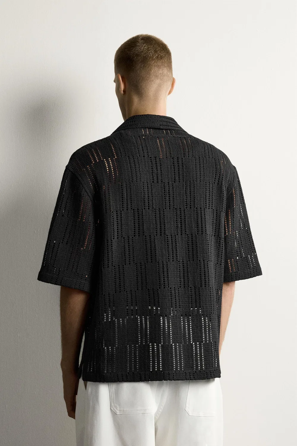 Рубашка свободного кроя из ткани с открытым плетением. ZARA, Black — фото 3